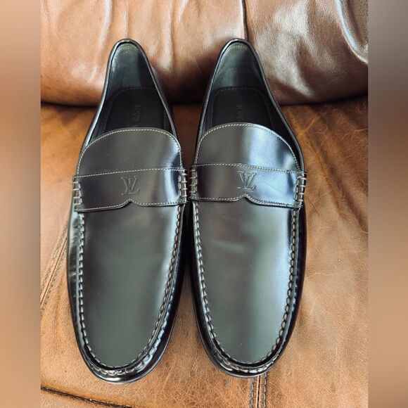 LOUIS VUITTON Men’s Loafer Burgundy Leather Sz 12 - Picture 1 of 14